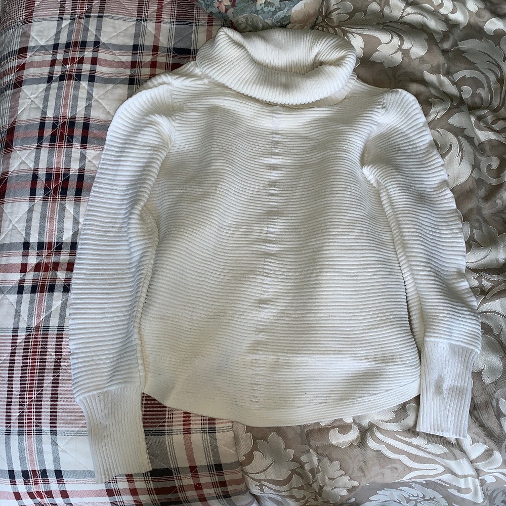 White Cowl Neck Ribbed Long sleeve Sweater
